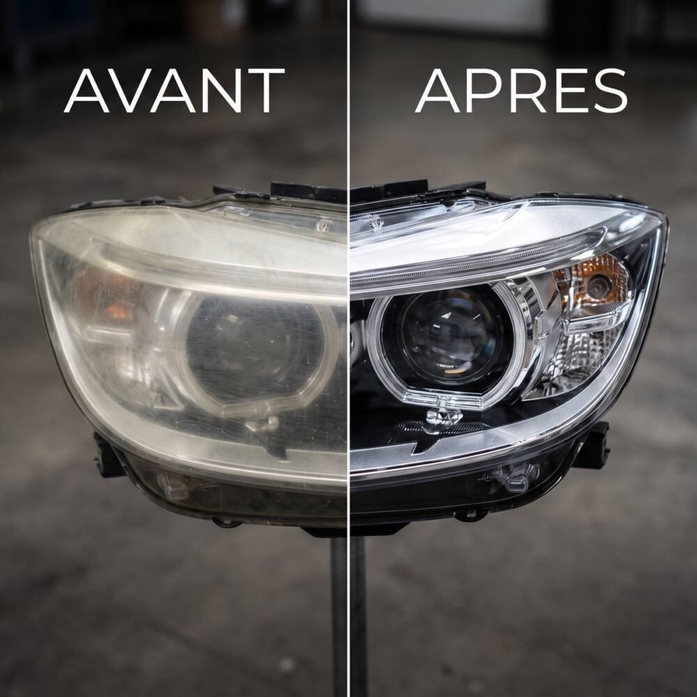 Phare de voiture avant et après rénovation