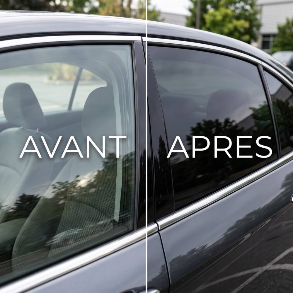 Vitre latérale de voiture avant et après teintage